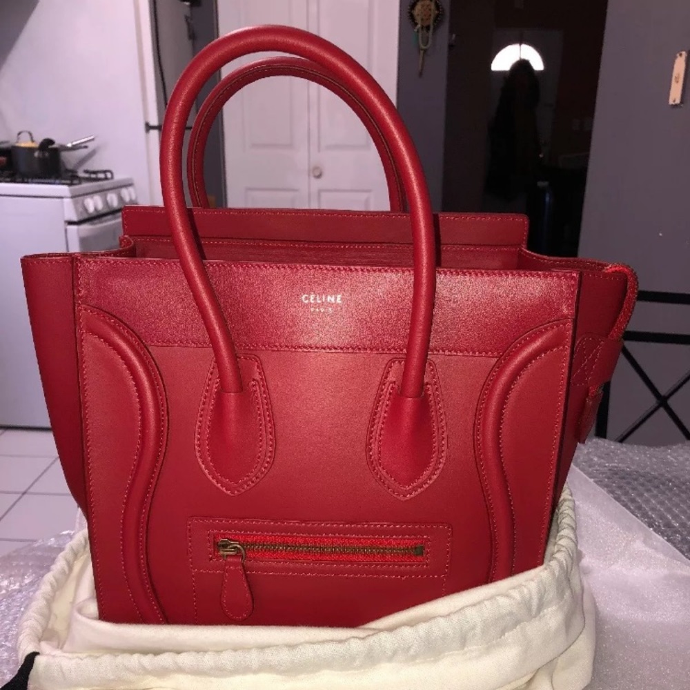 Celine micro smooth leather red / gold